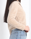 Fermuarlı Crop Peluş Sweat Bej - 9060.1153.
