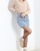 Fermuarlı Crop Peluş Sweat Bej - 9060.1153.
