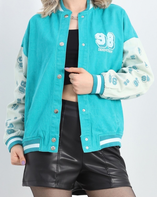 Nakışlı Denim Kolej Ceket Turkuaz1 - 20794.1896.