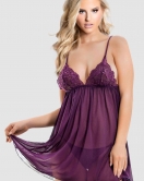 Tül Babydoll Gecelik Takım Mor - 3011.1364.