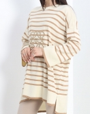 Nakışlı Oversize Triko Kazak Lattebisküvi - 540.1247.