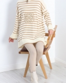 Nakışlı Oversize Triko Kazak Lattebisküvi - 540.1247.