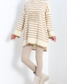 Nakışlı Oversize Triko Kazak Lattebisküvi - 540.1247.