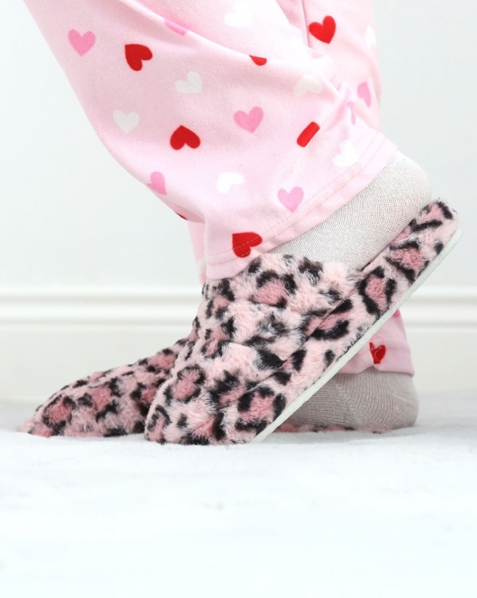 Leopar Desenli Peluş Terlik Pembe - 20597.264.