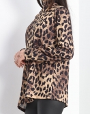 Asimetrik Kesim Uzun Kollu Bluz Leopar - 20940.1256.