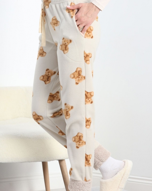 Paçası Peluşlu Polar Cepli Pijama Altı Taş - 20581.1287.