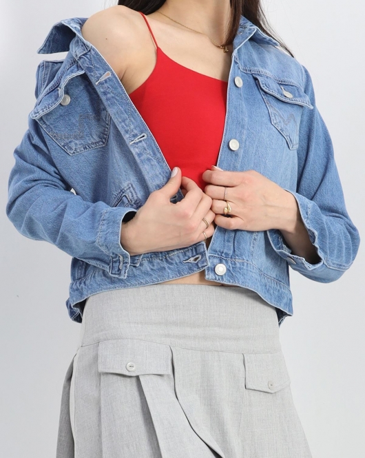 Cep Detay Crop Ceket Mavi - 4893.1900.