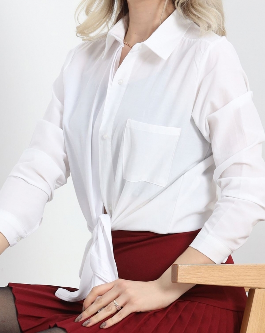 Tek Cepli Gizli Düğme Poplin Gömlek Beyaz - 25524.1874.