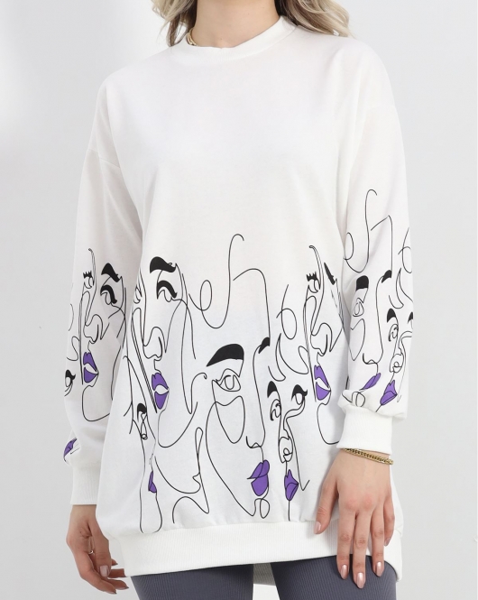 İki İplik Baskılı Tunik Sweat Ekru - 40046.555.