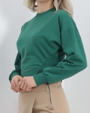 Bisiklet Yaka İki İplik Crop Sweat Zümrüt - 40045.555.