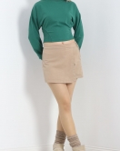 Bisiklet Yaka İki İplik Crop Sweat Zümrüt - 40045.555.