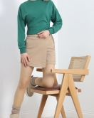 Bisiklet Yaka İki İplik Crop Sweat Zümrüt - 40045.555.