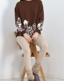 Baskılı İki İplik Tunik Sweat Kahve - 40044.555.