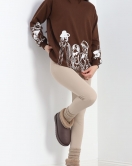 Baskılı İki İplik Tunik Sweat Kahve - 40044.555.