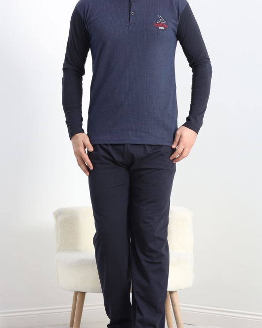 Jakarlı Erkek Pijama Takımı Lacivert - 40065.1838.