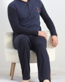 Jakarlı Erkek Pijama Takımı Lacivert - 40065.1838.