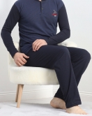 Jakarlı Erkek Pijama Takımı Lacivert - 40065.1838.