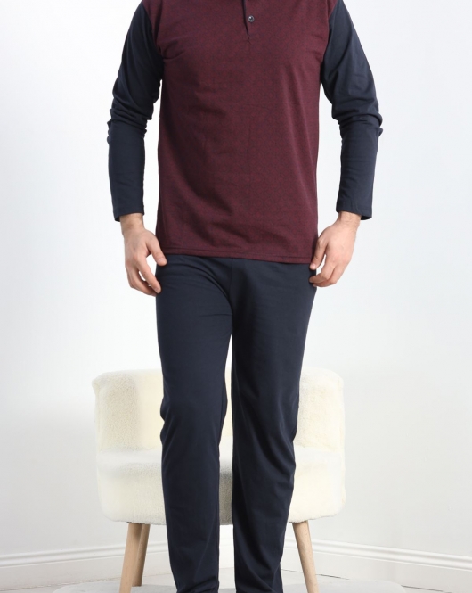 Jakarlı Erkek Pijama Takımı Bordo - 40064.1838.