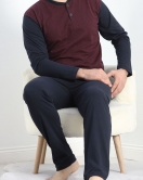 Jakarlı Erkek Pijama Takımı Bordo - 40064.1838.