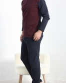 Jakarlı Erkek Pijama Takımı Bordo - 40064.1838.