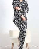 Süet Pijama Takımı Beyazsiyah - 40003.1049.