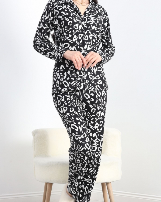 Süet Pijama Takımı Beyazsiyah - 40003.1049.