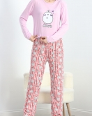 Baskılı Poliviskon Pijama Takımı Pembebeyaz - 40091.1287.