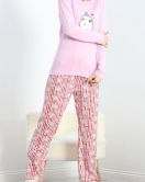 Baskılı Poliviskon Pijama Takımı Pembebeyaz - 40091.1287.