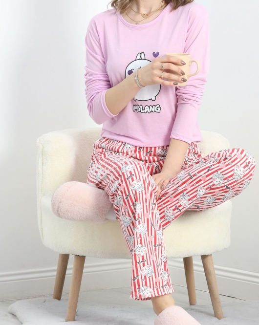Baskılı Poliviskon Pijama Takımı Pembebeyaz - 40091.1287.