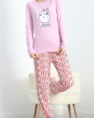 Baskılı Poliviskon Pijama Takımı Pembebeyaz - 40091.1287.