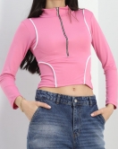 Biyeli Yarım Fermuarlı Body Pembe - 40078.1855.
