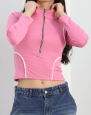 Biyeli Yarım Fermuarlı Body Pembe - 40078.1855.