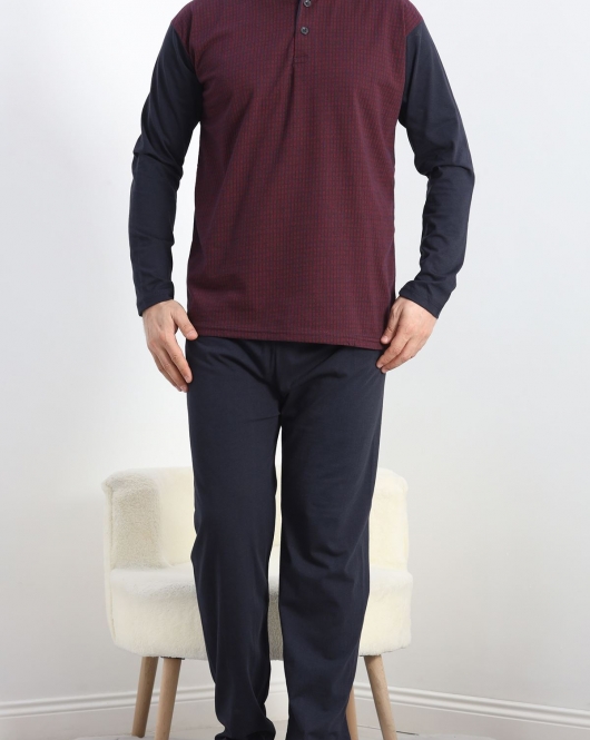 Jakarlı Erkek Pijama Takımı Bordo - 40063.1838.