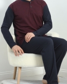 Jakarlı Erkek Pijama Takımı Bordo - 40063.1838.