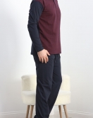 Jakarlı Erkek Pijama Takımı Bordo - 40063.1838.