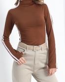Dik Yaka Şeritli Body Kahve - 40079.1855.