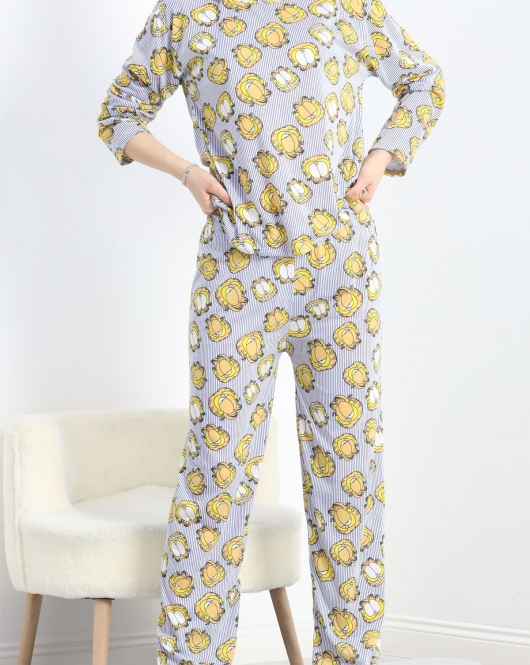 Desenli Poliviskon Pijama Takımı Laciçizgili - 818.1287.