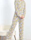 Desenli Poliviskon Pijama Takımı Laciçizgili - 818.1287.
