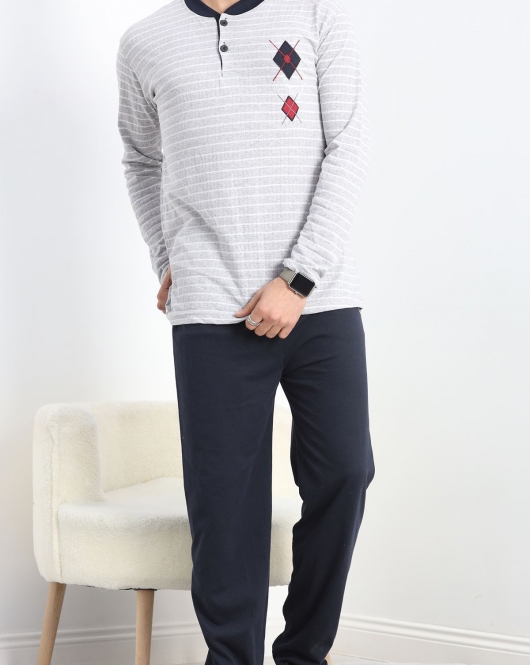 Çizgili Erkek Süprem Pijama Takımı Gri - 40068.1838.