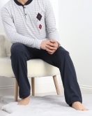 Çizgili Erkek Süprem Pijama Takımı Gri - 40068.1838.