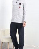 Çizgili Erkek Süprem Pijama Takımı Gri - 40068.1838.