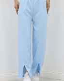 Paça Yırtmaçlı Keten Pantolon Mavi - 15267.1778.