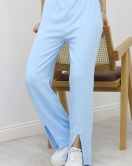 Paça Yırtmaçlı Keten Pantolon Mavi - 15267.1778.