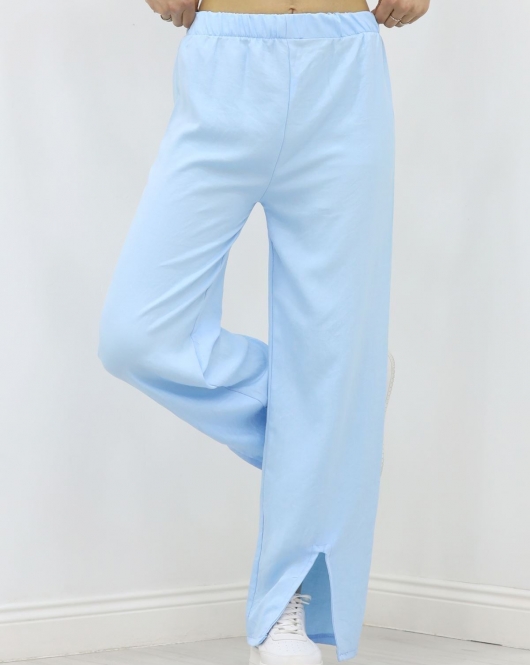 Paça Yırtmaçlı Keten Pantolon Mavi - 15267.1778.