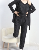 3'Lü Süet Set Pijama Takımı Siyahpuanlı - 30164.1050.
