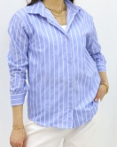Pamuk Polyester Çizgili Gömlek Mavibeyaz - 30135.1874.