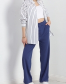 Oversize Çizgili Tunik Gömlek Beyazlacivert - 30110.1874.