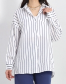Oversize Çizgili Tunik Gömlek Beyazlacivert - 30110.1874.