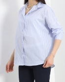 Oversize Yarasa Kol Gömlek Mavibeyaz - 30112.1874.