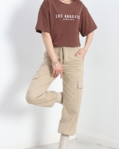 Baskılı Oversize Tişört Acıkahve - 20022.1567.